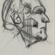 <strong>Vier schetsen voor portret Dirk Hannema</strong> – ca. 1974 – 21.7 x 12.6 cm – Museum de Fundatie, Zwolle en Heino/Wijhe